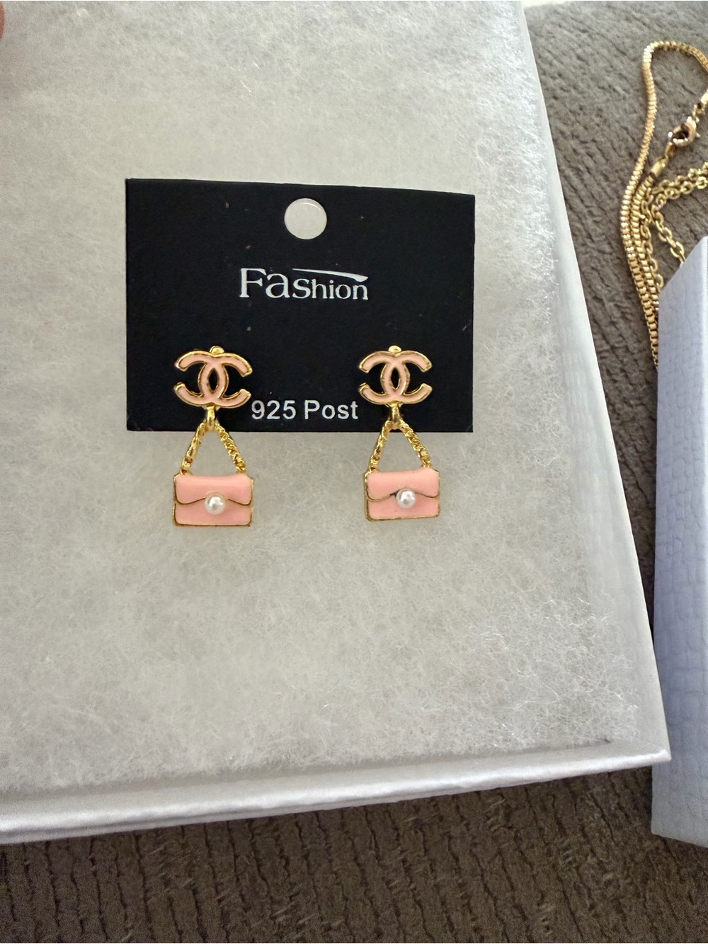 Pink Pearl Handbag Drop Earrings - Gold Tone, fashion jewelry